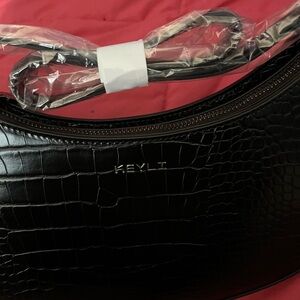 Keyli Black Croc-Embossed Bag